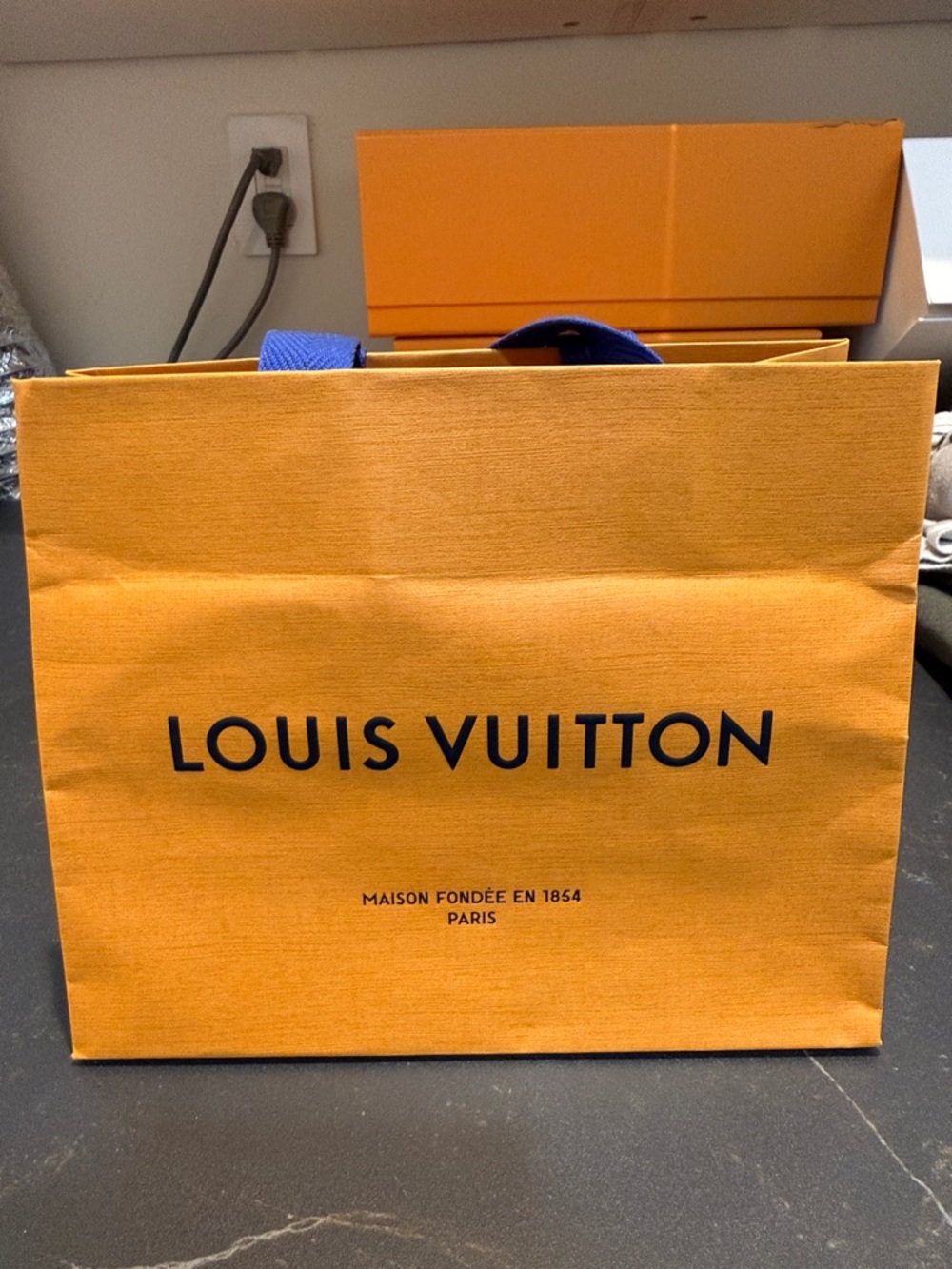 Louis Vuitton Orange Gift Bag with Blue Handles
